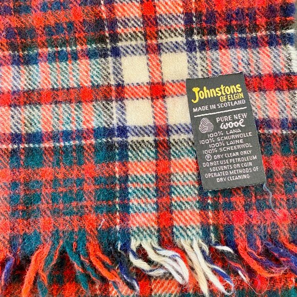 Vintage Red Plaid Wool Scarf by Johnston's of Elgin - Made in Scotland - 52"x11" - Picture 3 of 5